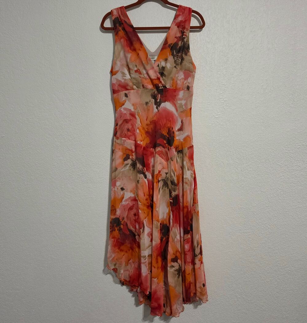 Vintage Y2K Floral Sleeveless Asymmetrical Dress size 16 Multicolor Feminine
